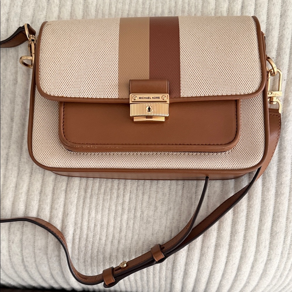 Michael Kors Cream and Brown Crossbody Bag